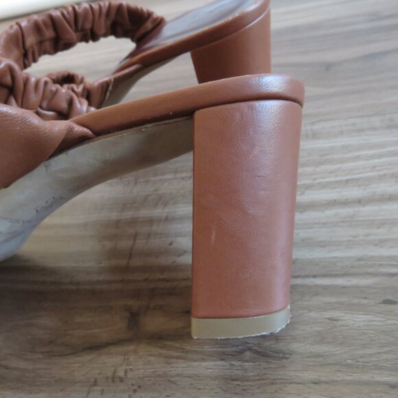 STAUD Frankie Ruched Block Heel Mule Slip On Shoes in Tan Leather - Size US 8 - Picture 7 of 16